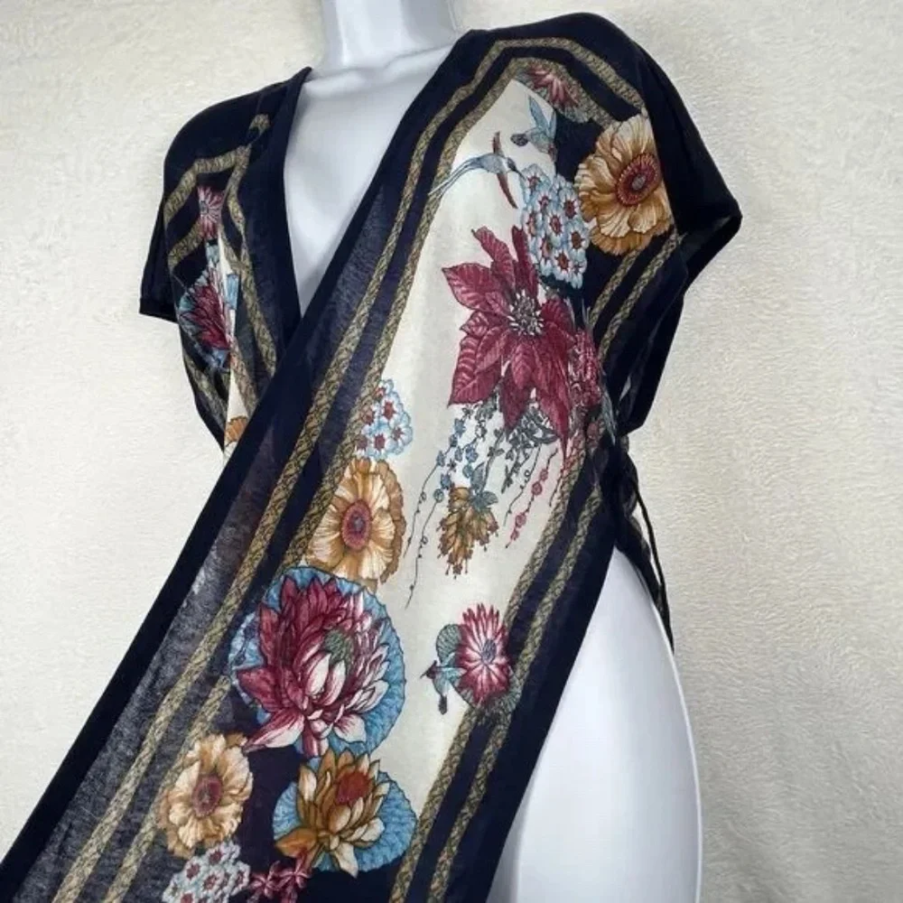 Anthropologie Moth Floral Kimono Tunic Boho Tie Waist Wrap Top Small